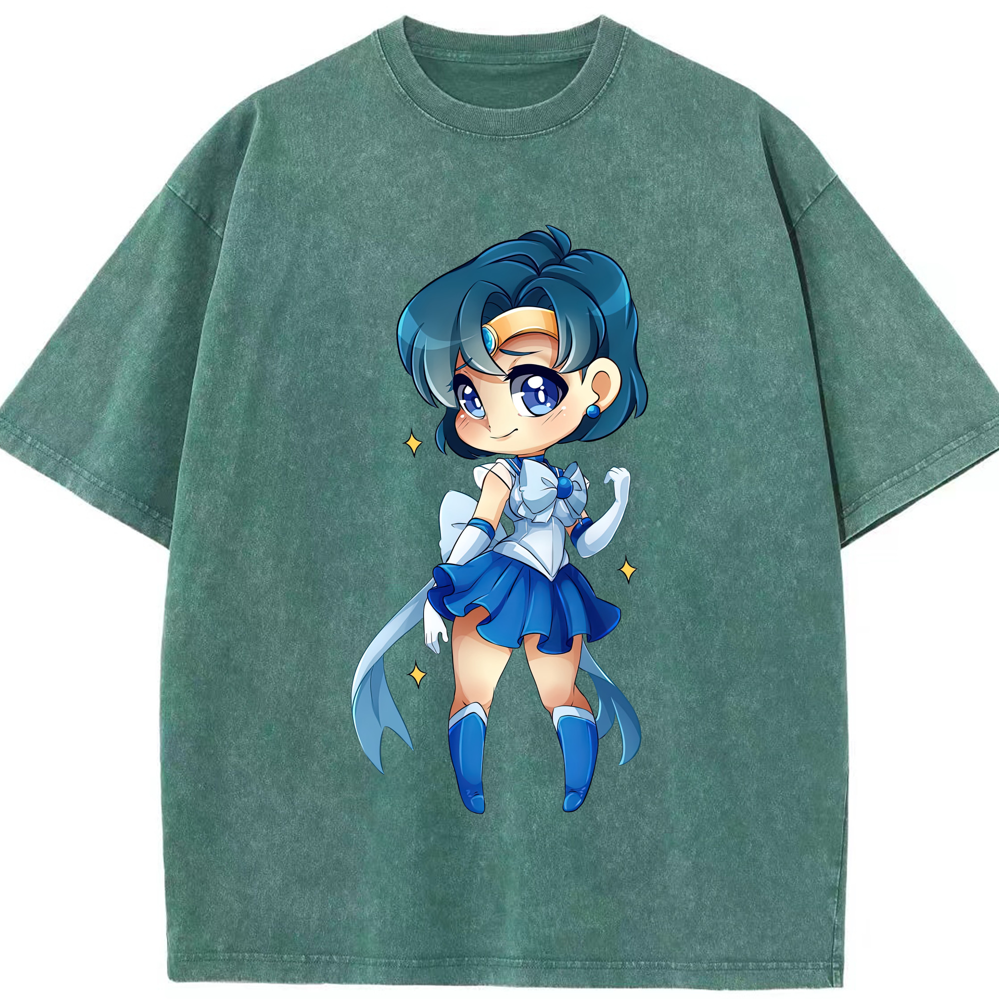 （画像用） 美少女戦士セーラームーン 水野 亜美 みずの あみ Sailor Moon Mizuno Ami 綿100% ヴィンテージ風 半袖Tシャツ（フロントプリント）